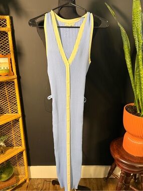 Flying Tomato Light Blue Maxi Dress with Yellow Trim